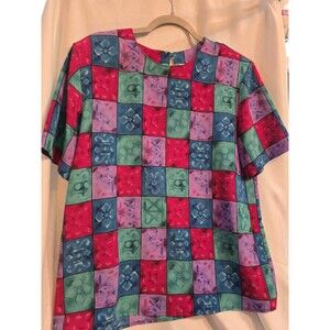 Kathy Che Colorblock Retro Top Shoulder Pads Y2K 90s Vintage Size L